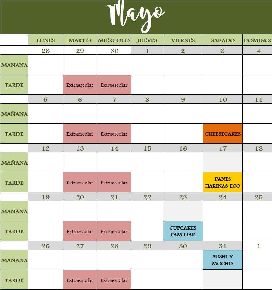 calendario Mayo 2024 La Tata & Sweets